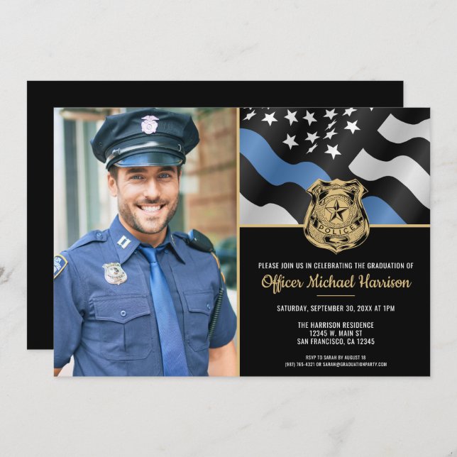 Police Academy Graduation Law Enforcement Photo Invitation (Front/Back)
