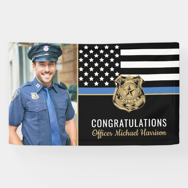 Police Academy Graduation Party Flag Photo Banner (Horizontal)
