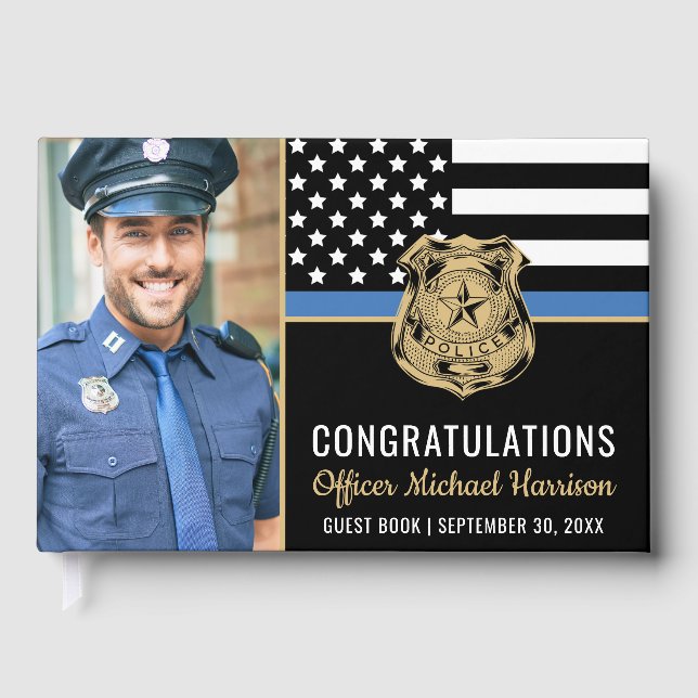 Police Academy Graduation Party Photo Blue Line  Guest Book (Front)