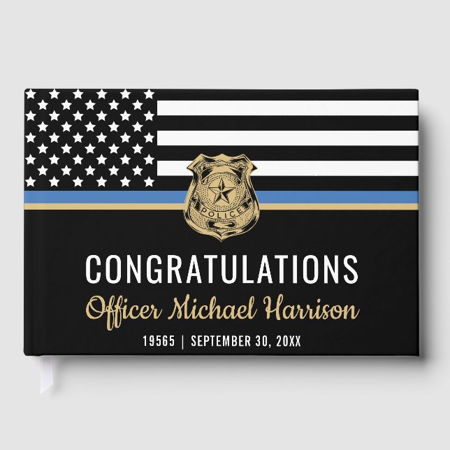 Police Academy Graduation Thin Blue Line Flag Guest Book (Front)