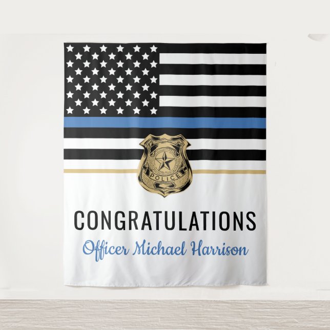 Police Academy Graduation Thin Blue Line Party Tapestry (Front)