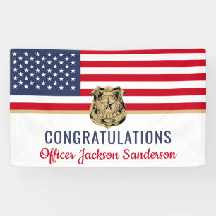 Police American Flag Congratulations Retirement Banner
