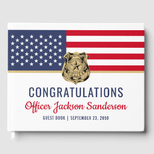 Police American Flag Congratulations Retirement Guest Book