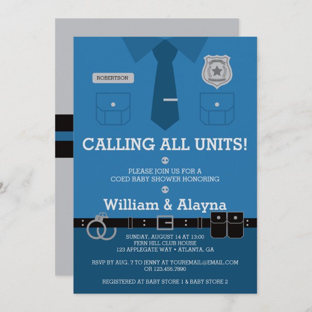 Police Baby Shower Invitation (Front/Back)