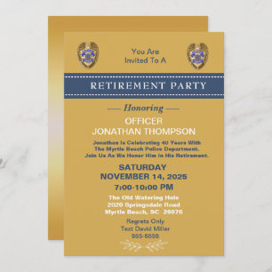 Police Badge Blue Line Gold Retirement Invitation