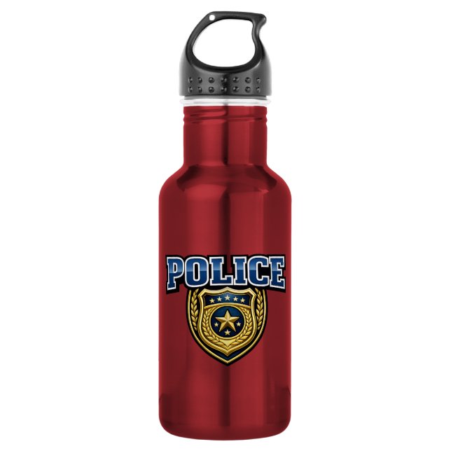 Police Badge Bold Text Design 532 Ml Water Bottle (Front)
