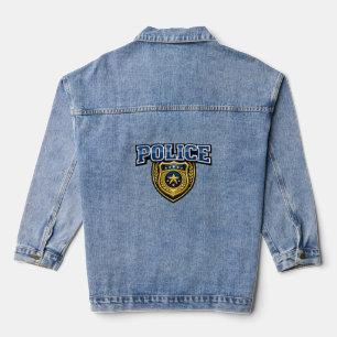Police Badge Bold Text Design Denim Jacket