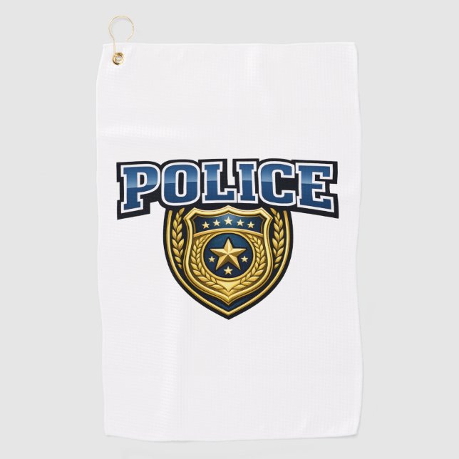 Police Badge Bold Text Design Golf Towel (Front)