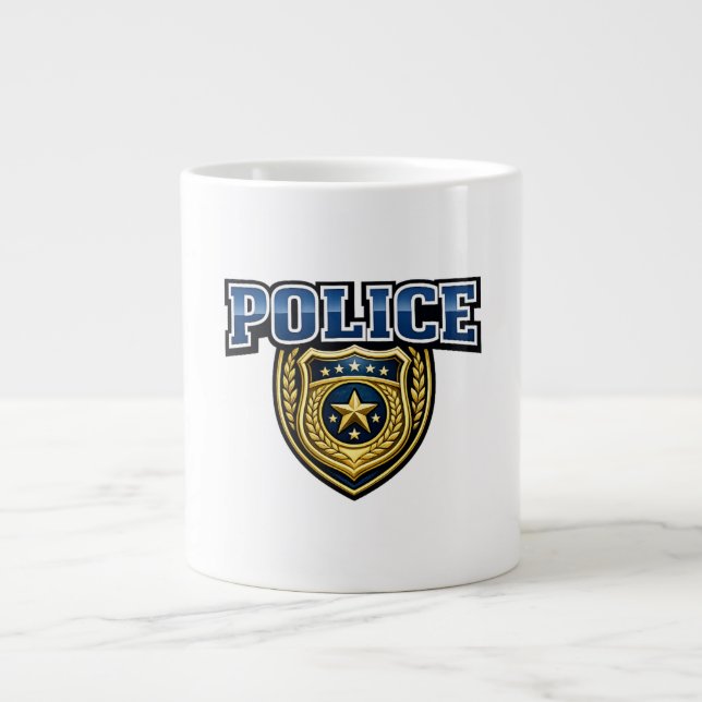 Police Badge Bold Text Design Large Coffee Mug (Front)