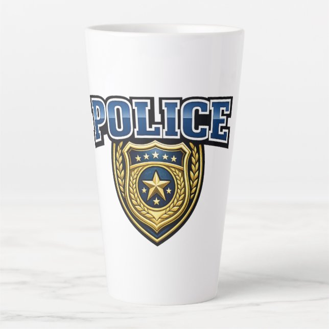 Police Badge Bold Text Design Latte Mug (Front)