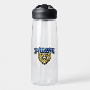 Police Badge Bold Text Design Water Bottle