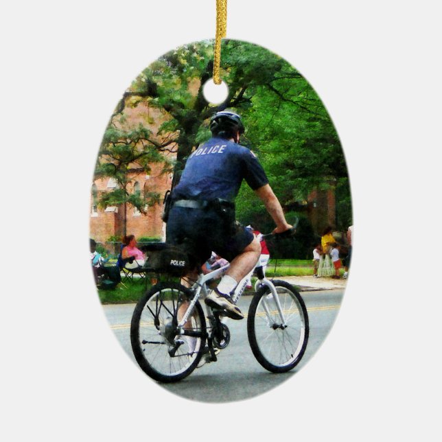 Police Bicycle Patrol Ceramic Tree Decoration (Front)