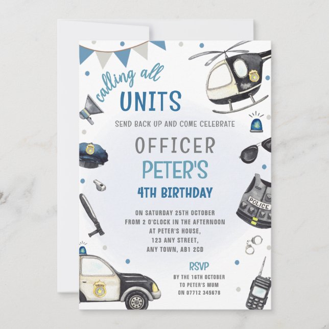 Police Birthday Party Invitation - Police Officer (Front)