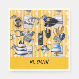 Police Birthday PARTY with Name  Yellow theme Napkin