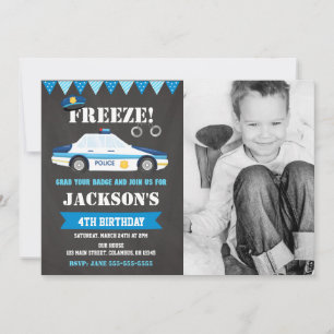 Police Birthday Photo Invitation Police Car