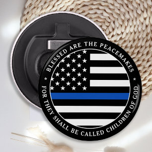 Police Blessed Are The Peacemakers Blue Line  Bottle Opener