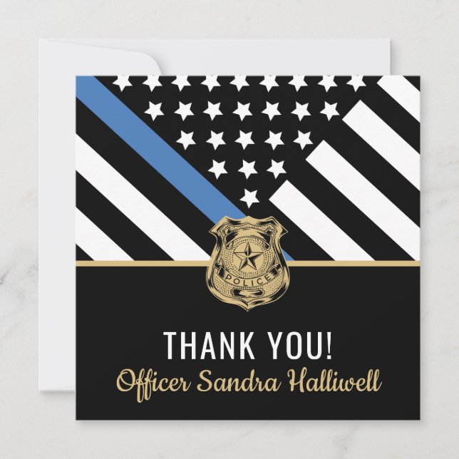 Police Blue Line American Flag First Responder Thank You Card (Front)