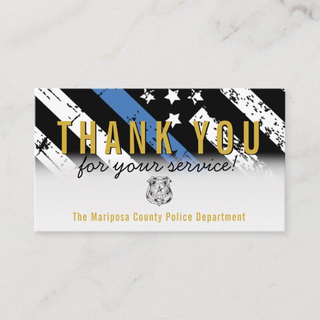 Police Blue Line American Flag Gold Thank You Business Card (Front)