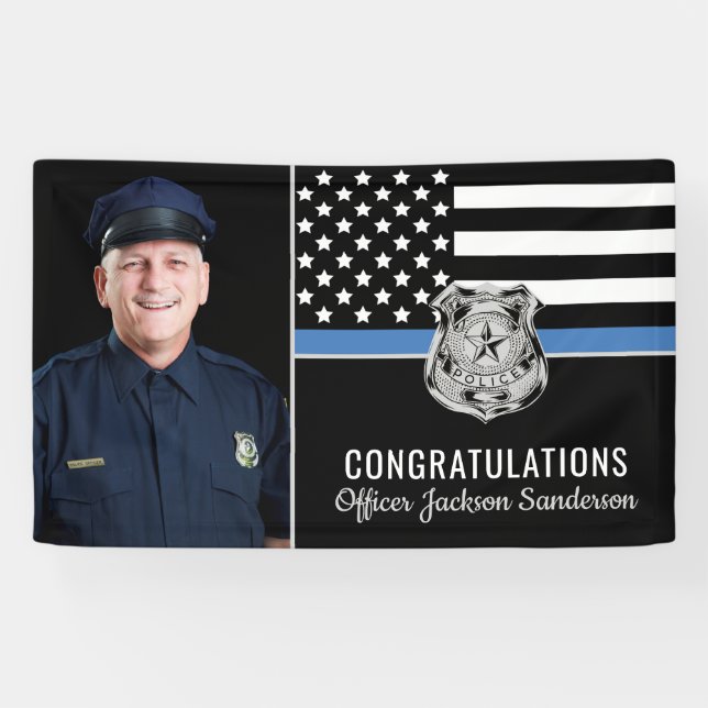 Police Blue Line Flag Congrats Photo Retirement Banner (Horizontal)