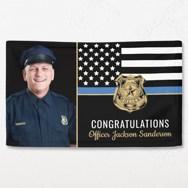 Police Blue Line Flag Congrats Photo Retirement Banner (Police Blue Line Flag Congrats Photo Retirement Banner)