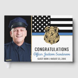 Police Blue Line Flag Congrats Photo Retirement Guest Book
