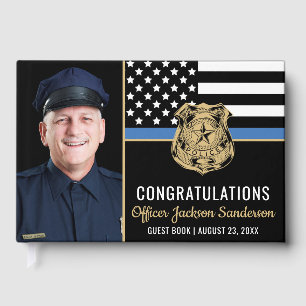 Police Blue Line Flag Congrats Photo Retirement Guest Book