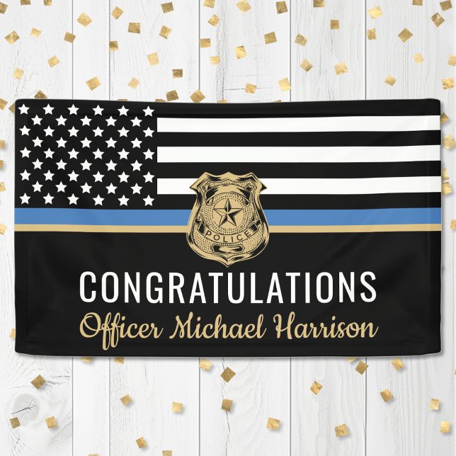 Police Blue Line Flag Congratulations Graduation Banner (Police Blue Line Flag Congratulations Graduation Banner)
