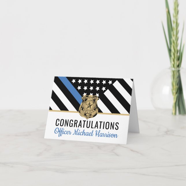 Police Blue Line Flag Congratulations Graduation Card (Front)