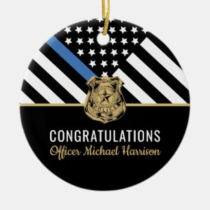 Police Blue Line Flag Congratulations Graduation Ceramic Tree Decoration