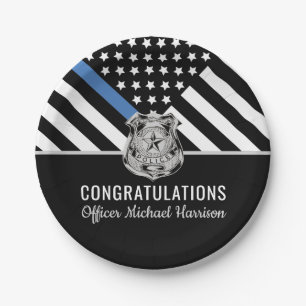 Police Blue Line Flag Congratulations Graduation Paper Plate