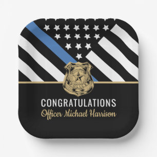 Police Blue Line Flag Congratulations Graduation Paper Plate