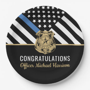 Police Blue Line Flag Congratulations Graduation Paper Plate