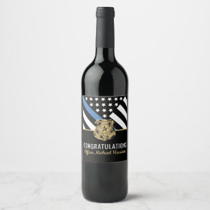 Police Blue Line Flag Congratulations Graduation Wine Label