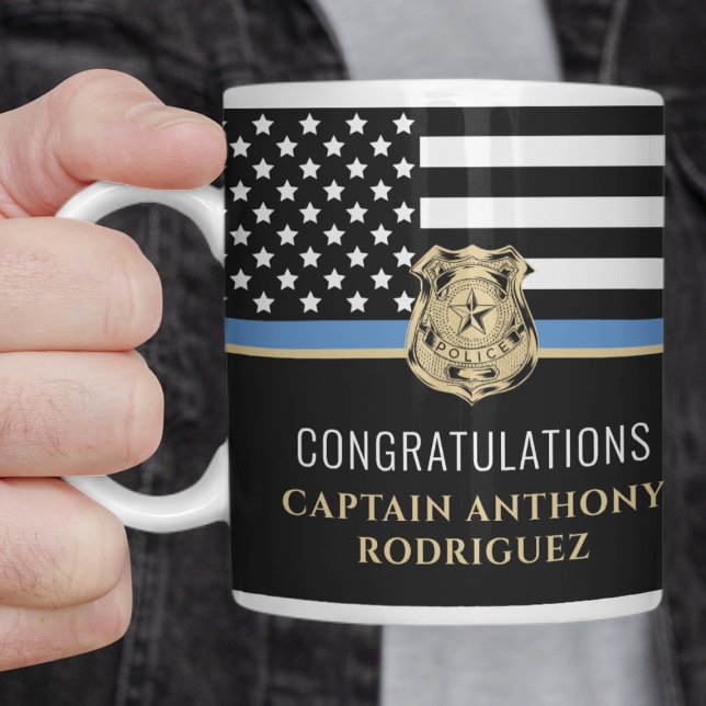 Police Blue Line Flag Congratulations Retirement Coffee Mug (Creator Uploaded)