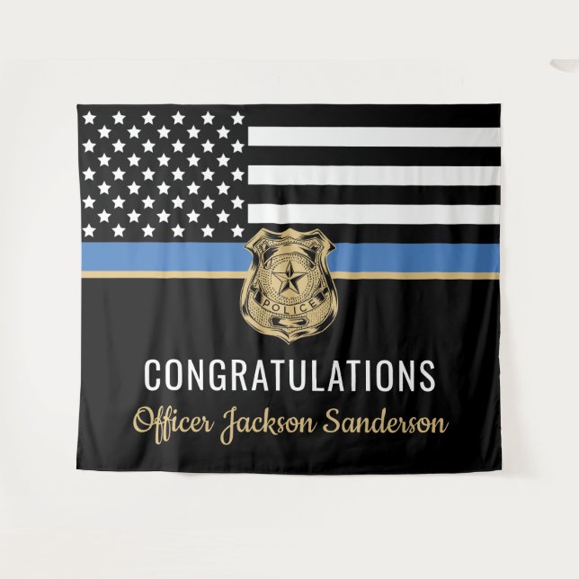 Police Blue Line Flag Congratulations Retirement Tapestry (Front (Horizontal))