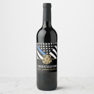 Police Blue Line Flag Congratulations Retirement Wine Label