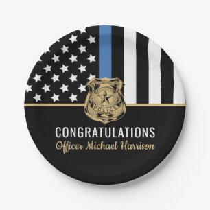 Police Blue Line Flag Officer Academy Graduation Paper Plate