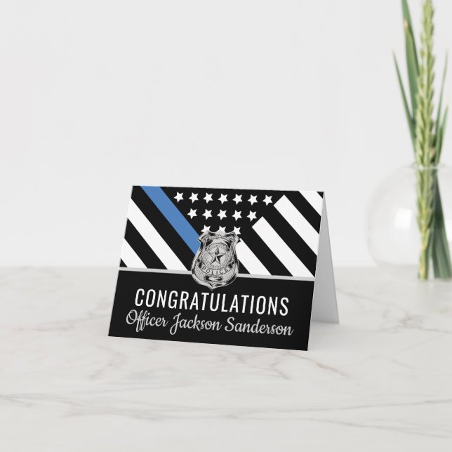 Police Blue Line Flag Retirement Congratulations Card (Front)