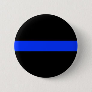 Police Blue Thin Line Button. 6 Cm Round Badge