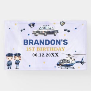 Police Boy 1st Birthday Party Banner