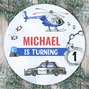 Police Boy 1st Birthday Party Classic Round Sticker
