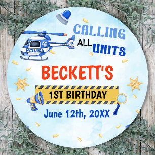 Police Boy 1st Birthday Party Classic Round Sticker