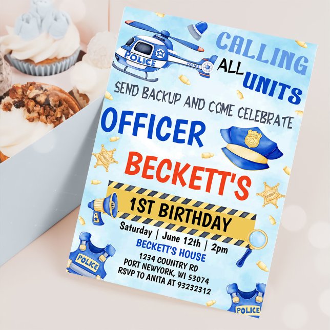 Police Boy 1st Birthday Party Invitation (Creator Uploaded)