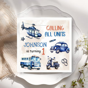 Police Boy 1st Birthday Party Napkin