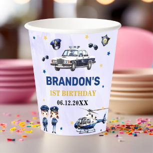 Police Boy 1st Birthday Party Paper Cups