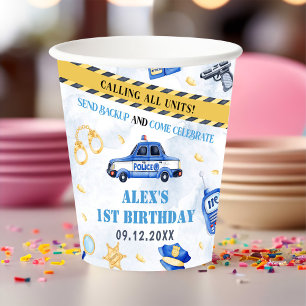 Police Boy 1st Birthday Party Paper Cups