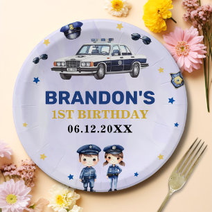 Police Boy 1st Birthday Party Paper Plate