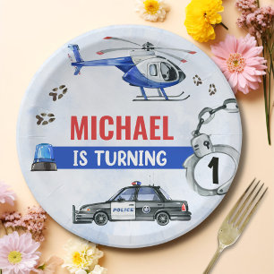 Police Boy 1st Birthday Party Paper Plate