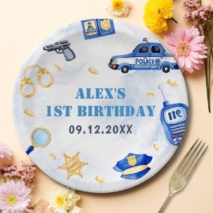 Police Boy 1st Birthday Party Paper Plate