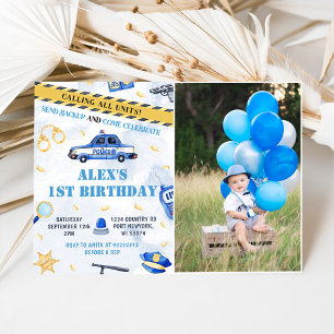 Police Boy 1st Birthday Party Photo Invitation